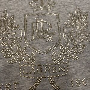 Ralph Lauren Women’s Gray Top / Tee Shirt W/ Silver Studded Logo Sz LP